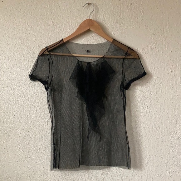 Vintage Y2K Mesh Fishnet Goth Regency Core Layer Top Black Small Medium - Picture 5 of 8